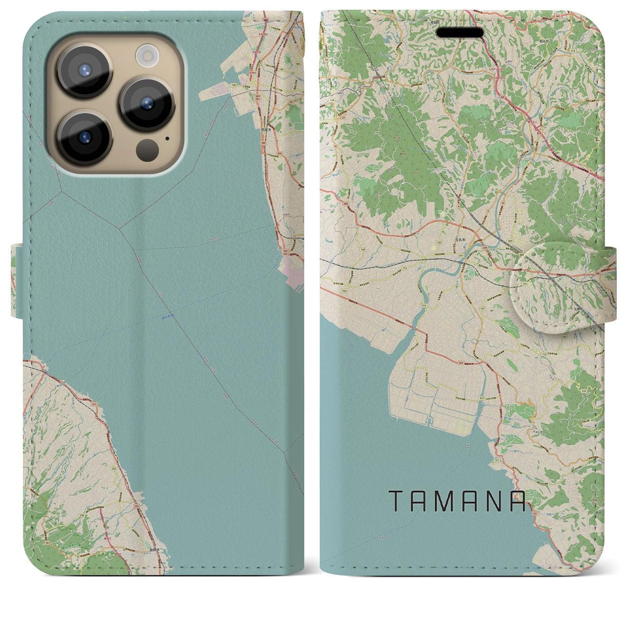 【玉名(熊本県)】地図柄iPhoneケース(手帳タイプ)ナチュラル・iPhone 14 Pro Max 用