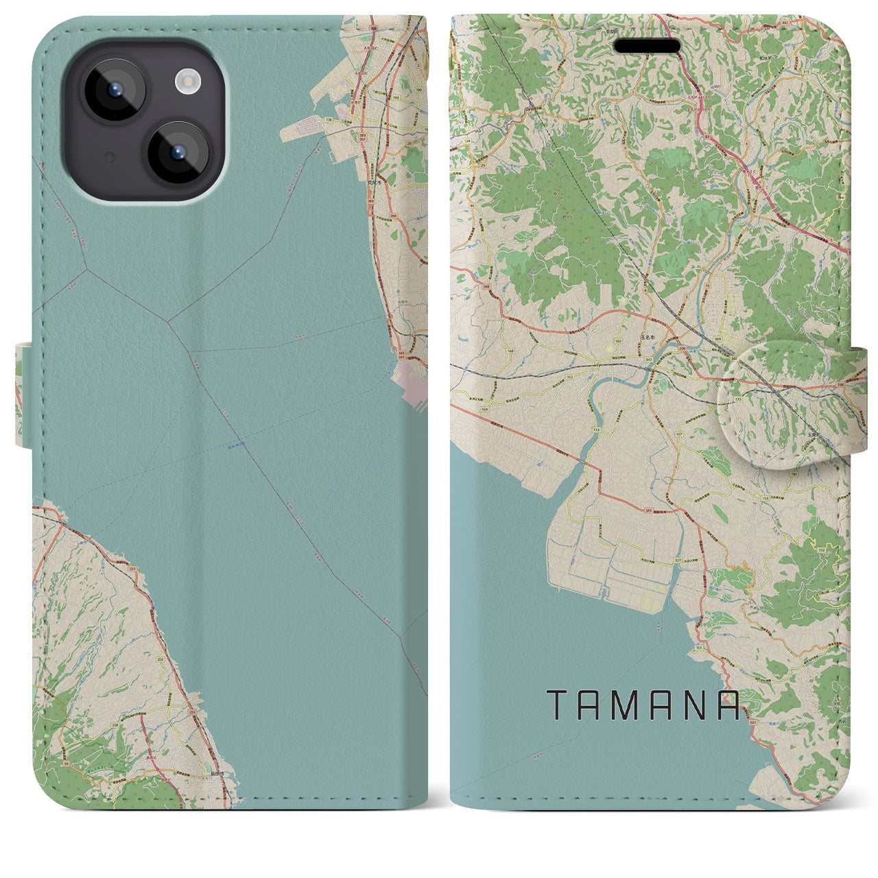 【玉名(熊本県)】地図柄iPhoneケース(手帳タイプ)ナチュラル・iPhone 14 Plus 用