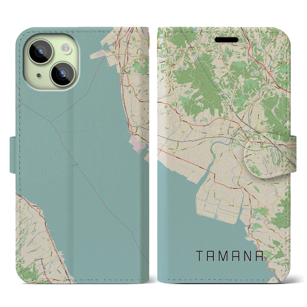 【玉名(熊本県)】地図柄iPhoneケース(手帳タイプ)ナチュラル・iPhone 15 用