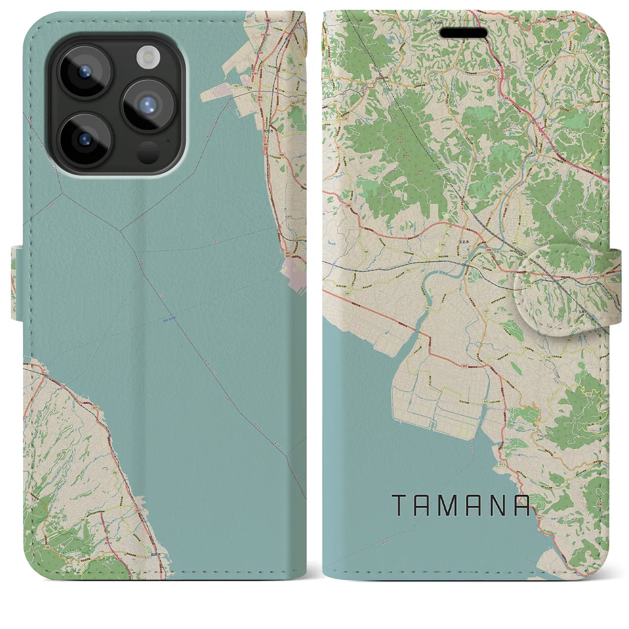 【玉名(熊本県)】地図柄iPhoneケース(手帳タイプ)ナチュラル・iPhone 15 Pro Max 用