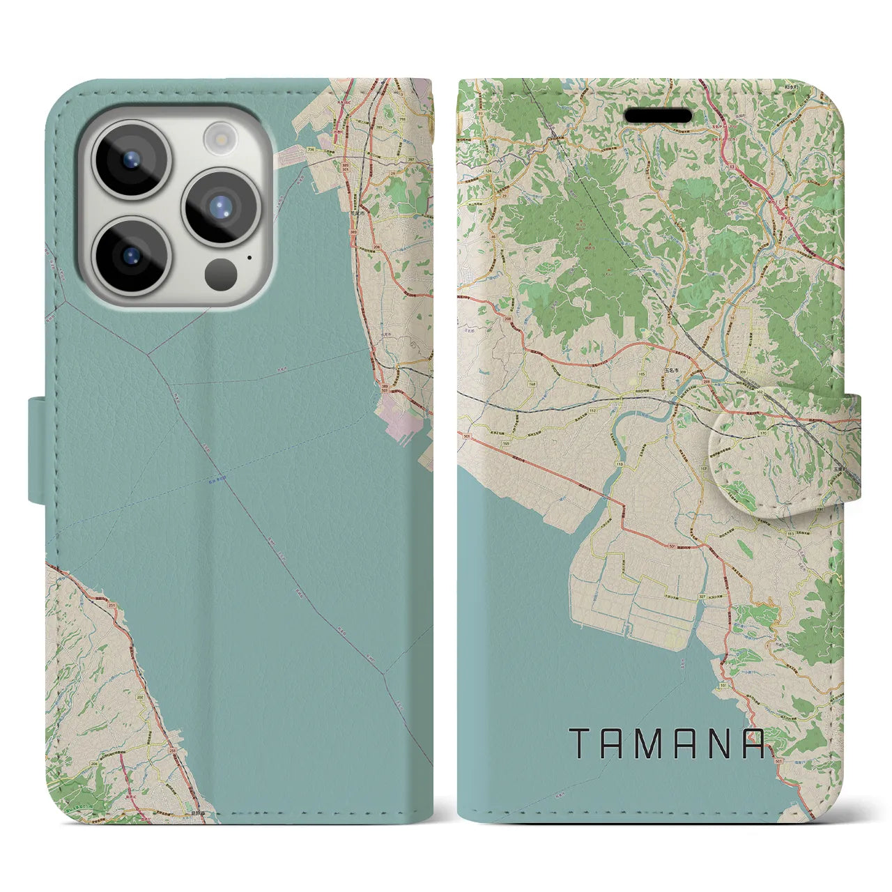 【玉名(熊本県)】地図柄iPhoneケース(手帳タイプ)ナチュラル・iPhone 15 Pro 用