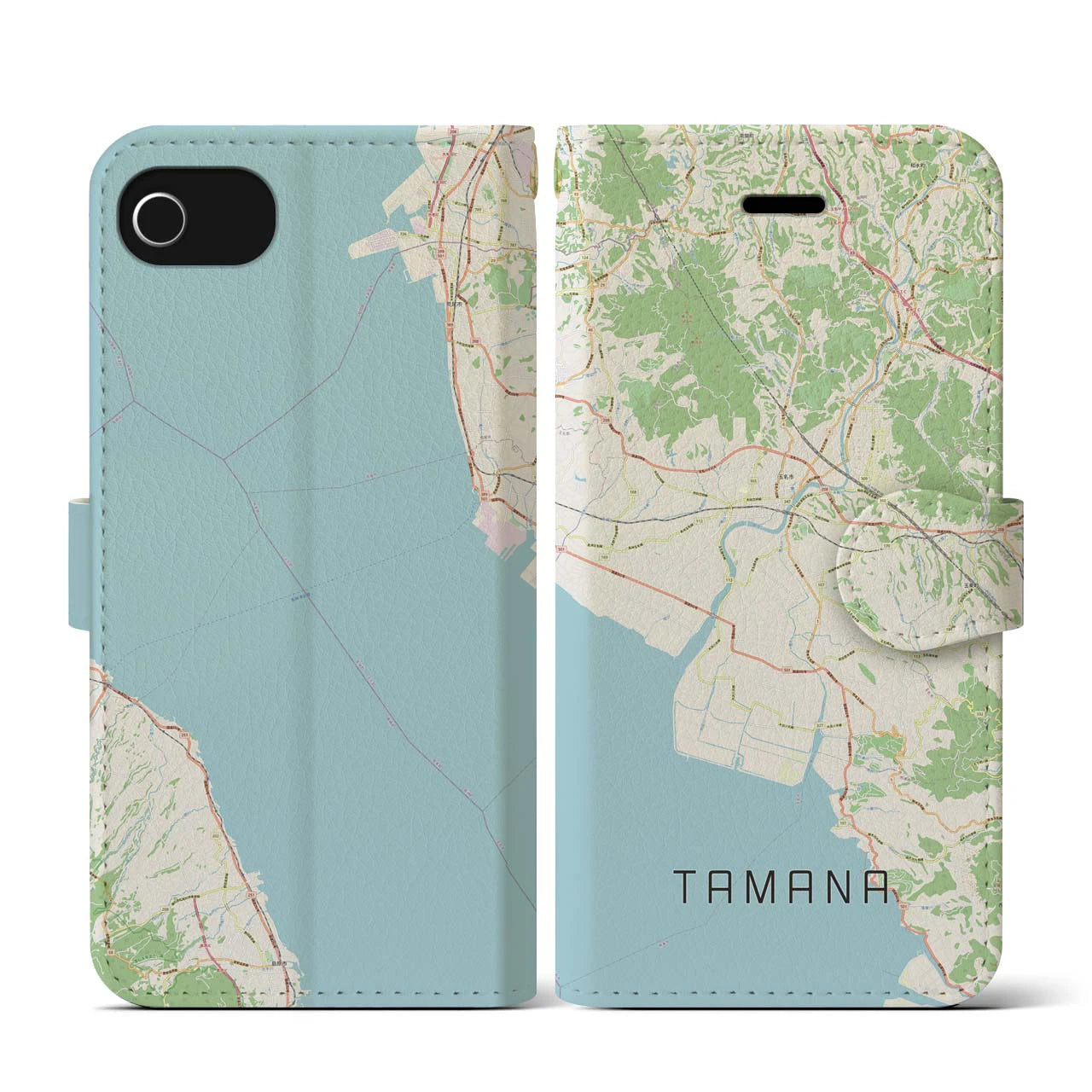 【玉名(熊本県)】地図柄iPhoneケース(手帳タイプ)ナチュラル・iPhone SE(第3 / 第2世代) / 8 / 7 / 6s / 6 用