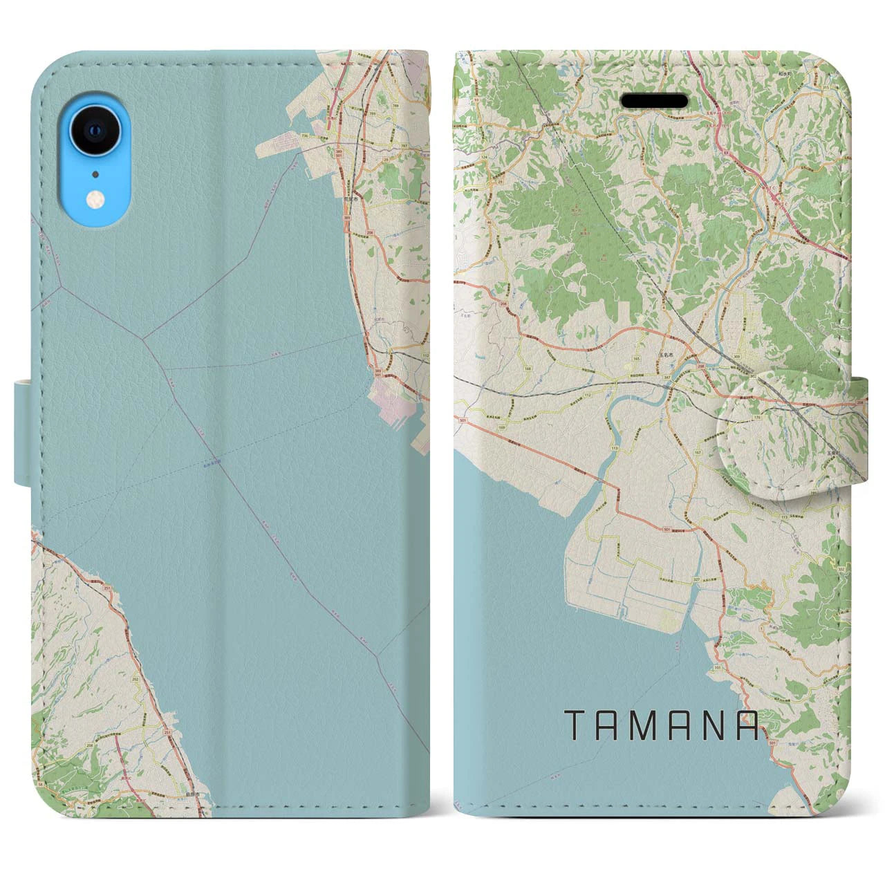 【玉名(熊本県)】地図柄iPhoneケース(手帳タイプ)ナチュラル・iPhone XR 用