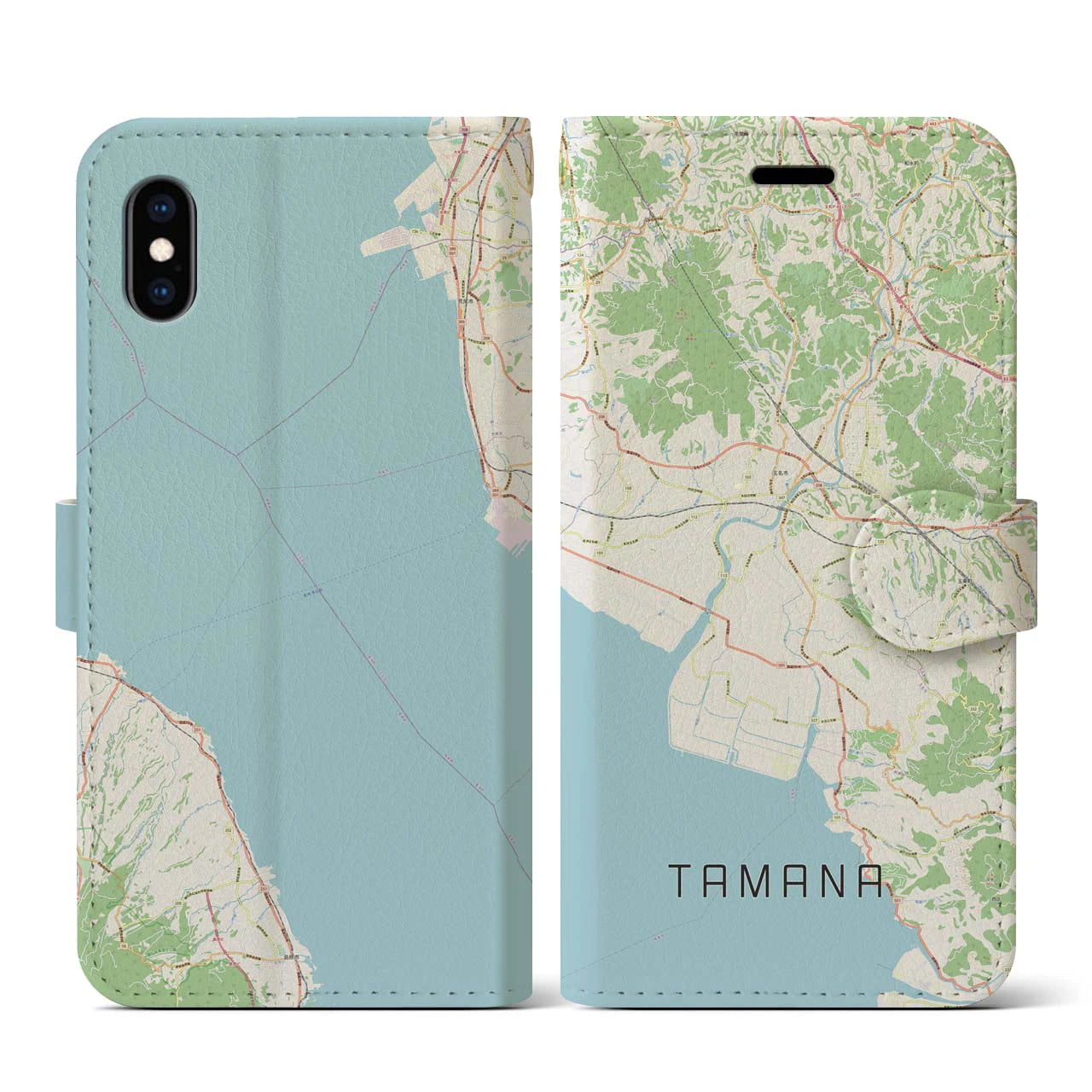 【玉名(熊本県)】地図柄iPhoneケース(手帳タイプ)ナチュラル・iPhone XS / X 用