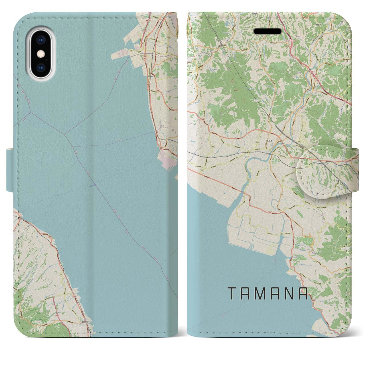 【玉名(熊本県)】地図柄iPhoneケース(手帳タイプ)ナチュラル・iPhone XS Max 用