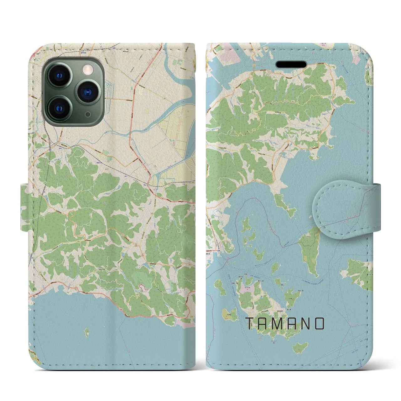 【玉野(岡山県)】地図柄iPhoneケース(手帳タイプ)ナチュラル・iPhone 11 Pro 用