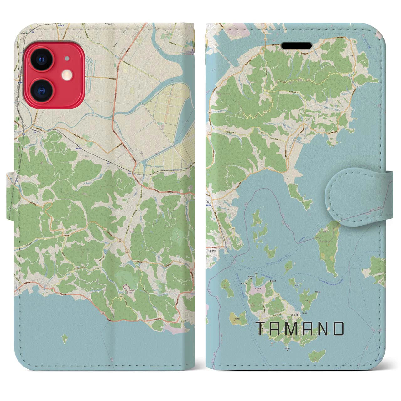 【玉野(岡山県)】地図柄iPhoneケース(手帳タイプ)ナチュラル・iPhone 11 用
