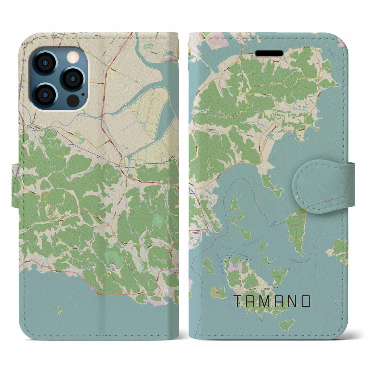 【玉野(岡山県)】地図柄iPhoneケース(手帳タイプ)ナチュラル・iPhone 12 / 12 Pro 用