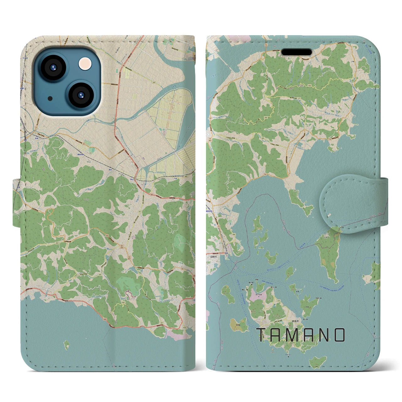 【玉野(岡山県)】地図柄iPhoneケース(手帳タイプ)ナチュラル・iPhone 13 用