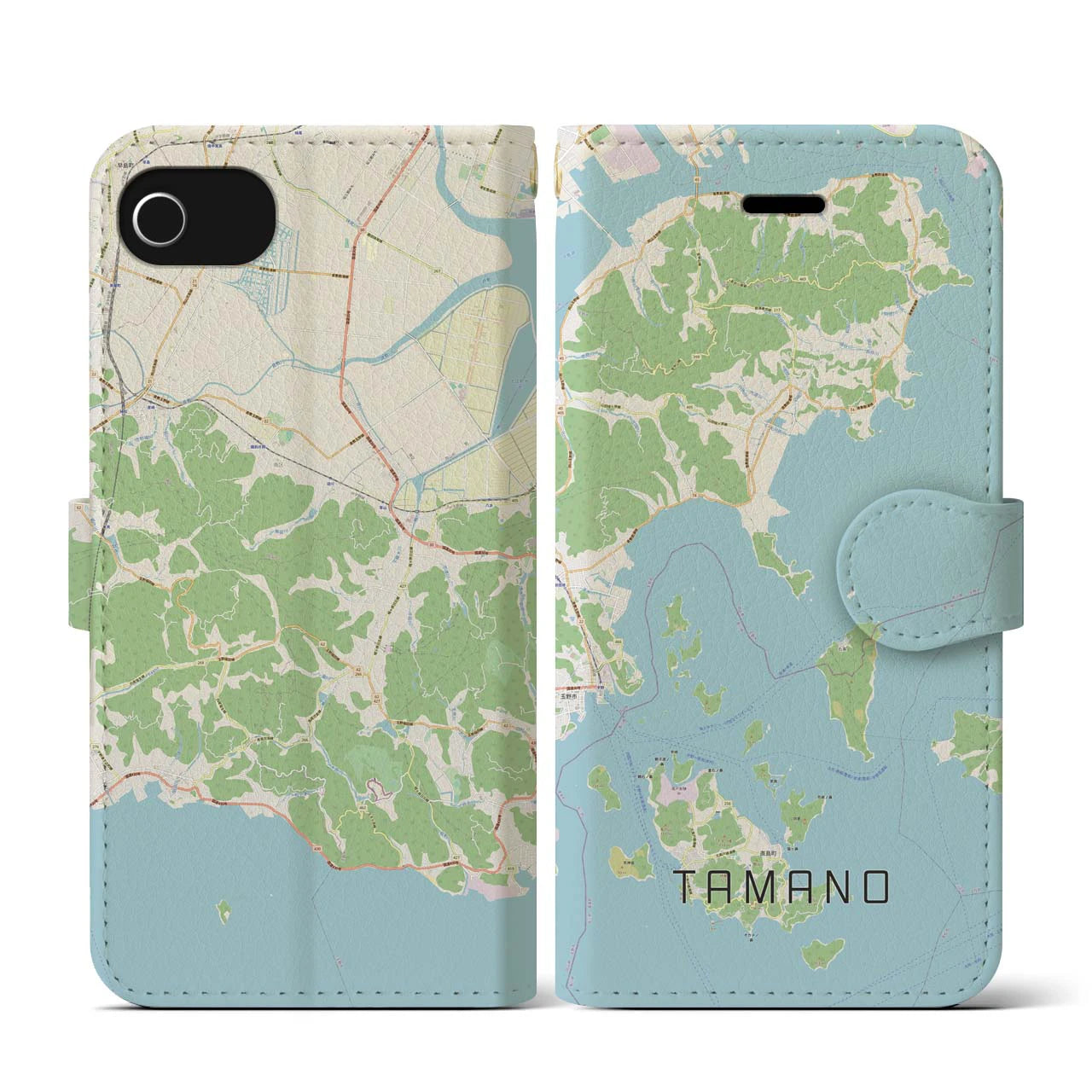 【玉野(岡山県)】地図柄iPhoneケース(手帳タイプ)ナチュラル・iPhone SE(第3 / 第2世代) / 8 / 7 / 6s / 6 用