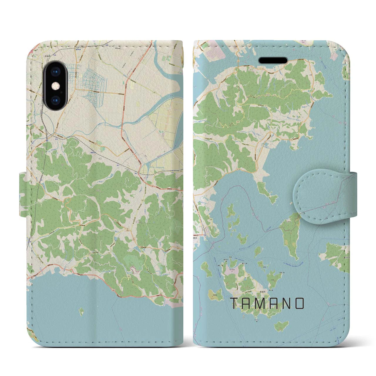 【玉野(岡山県)】地図柄iPhoneケース(手帳タイプ)ナチュラル・iPhone XS / X 用