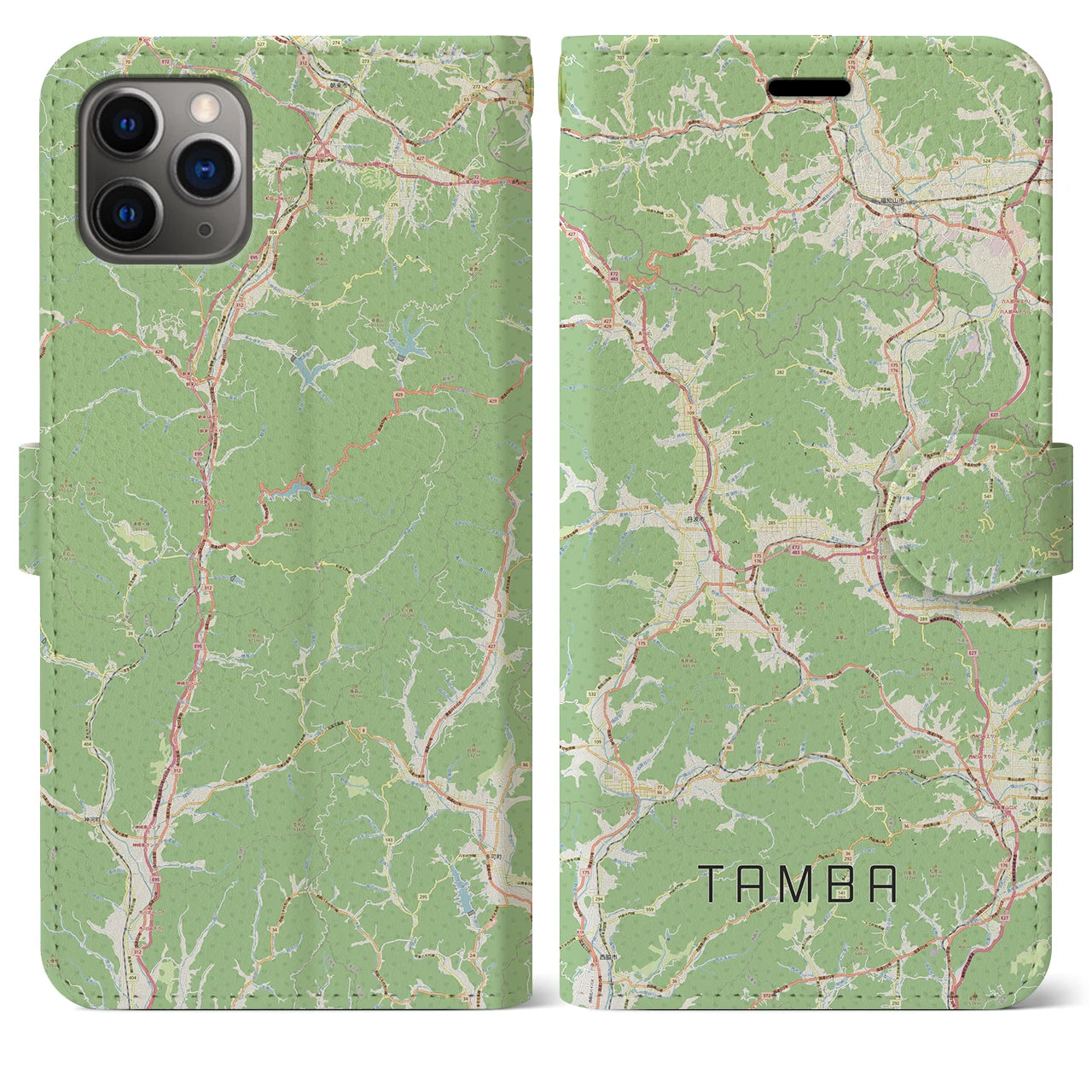【丹波(兵庫県)】地図柄iPhoneケース(手帳タイプ)ナチュラル・iPhone 11 Pro Max 用