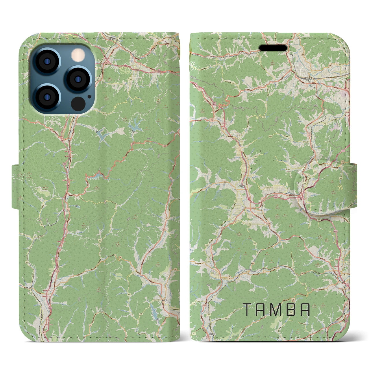 【丹波(兵庫県)】地図柄iPhoneケース(手帳タイプ)ナチュラル・iPhone 12 / 12 Pro 用