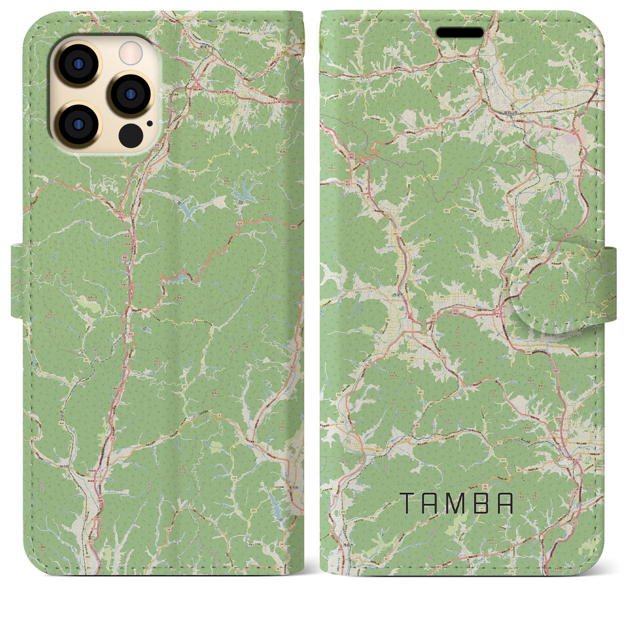 【丹波(兵庫県)】地図柄iPhoneケース(手帳タイプ)ナチュラル・iPhone 12 Pro Max 用