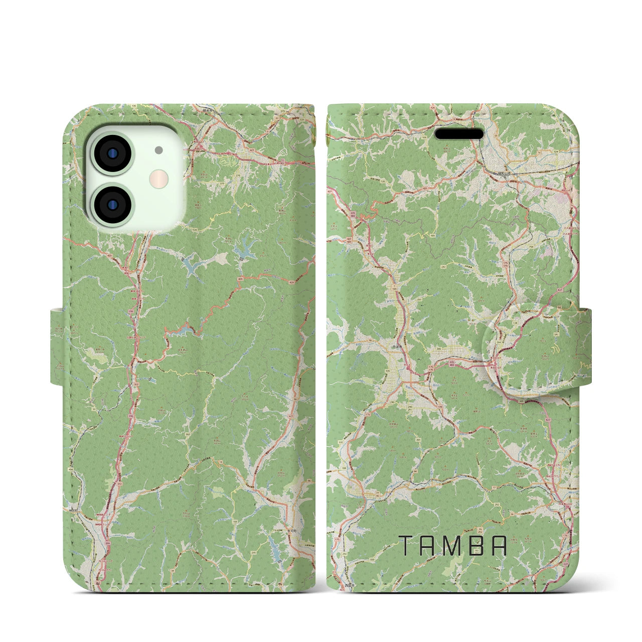【丹波(兵庫県)】地図柄iPhoneケース(手帳タイプ)ナチュラル・iPhone 12 mini 用