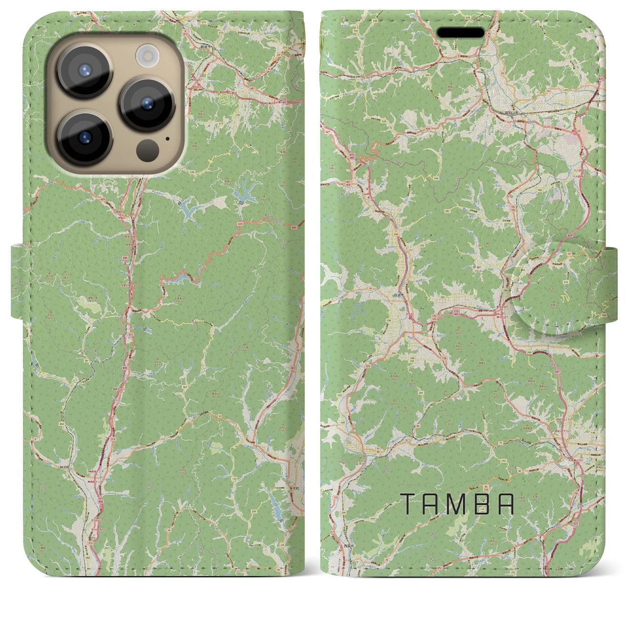 【丹波(兵庫県)】地図柄iPhoneケース(手帳タイプ)ナチュラル・iPhone 14 Pro Max 用