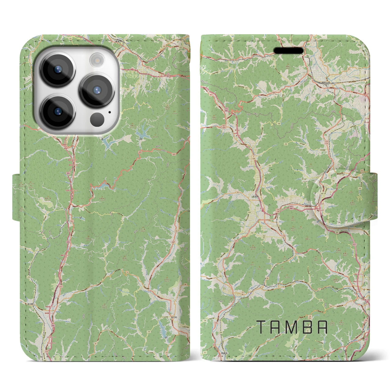 【丹波(兵庫県)】地図柄iPhoneケース(手帳タイプ)ナチュラル・iPhone 14 Pro 用