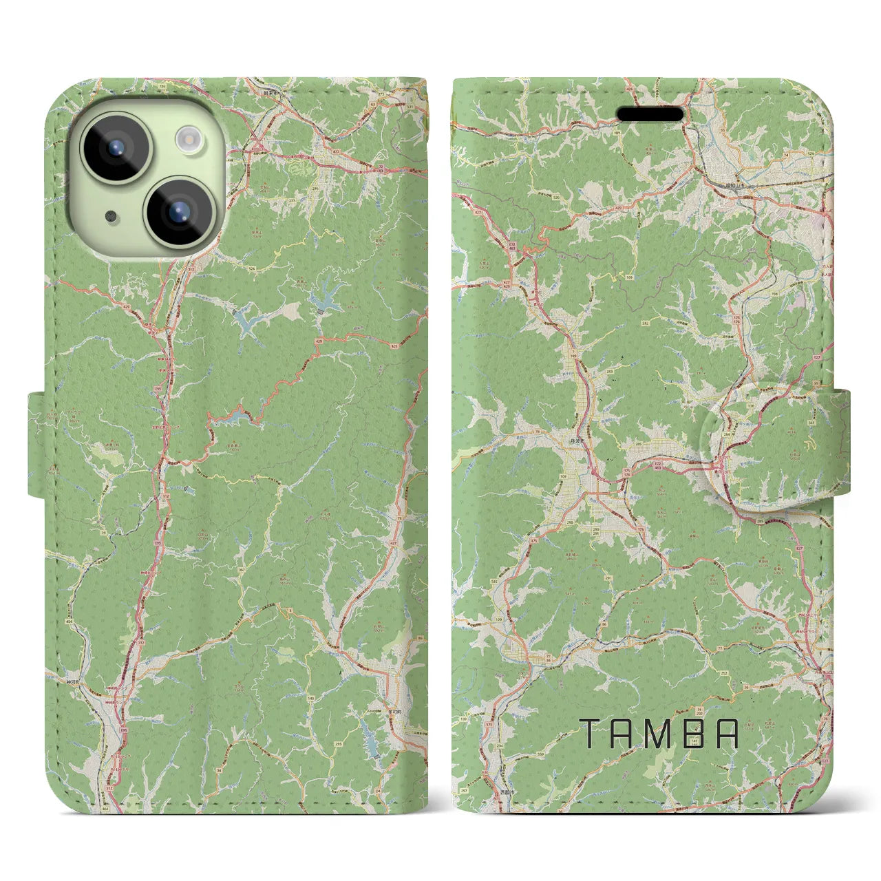 【丹波(兵庫県)】地図柄iPhoneケース(手帳タイプ)ナチュラル・iPhone 15 用
