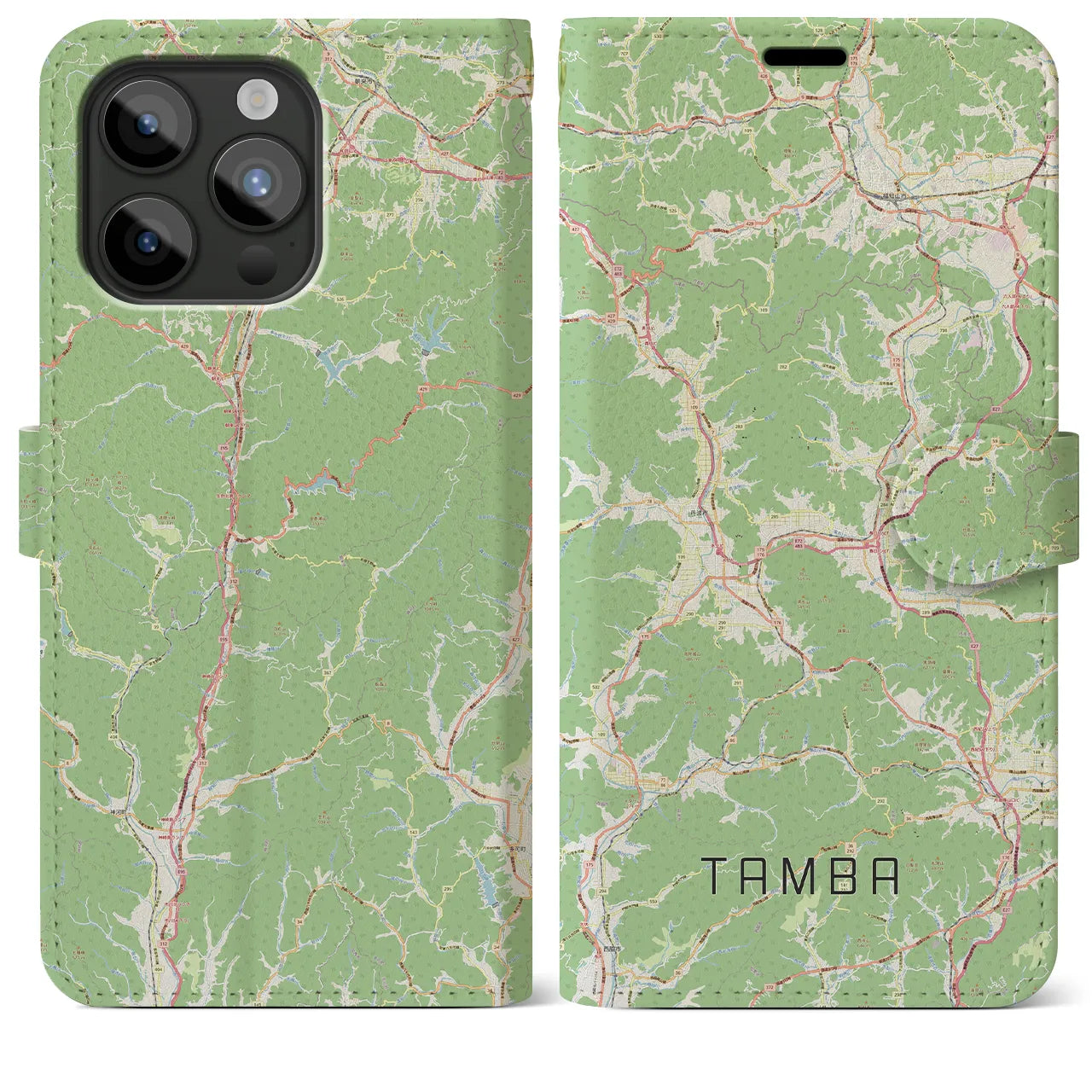 【丹波(兵庫県)】地図柄iPhoneケース(手帳タイプ)ナチュラル・iPhone 15 Pro Max 用