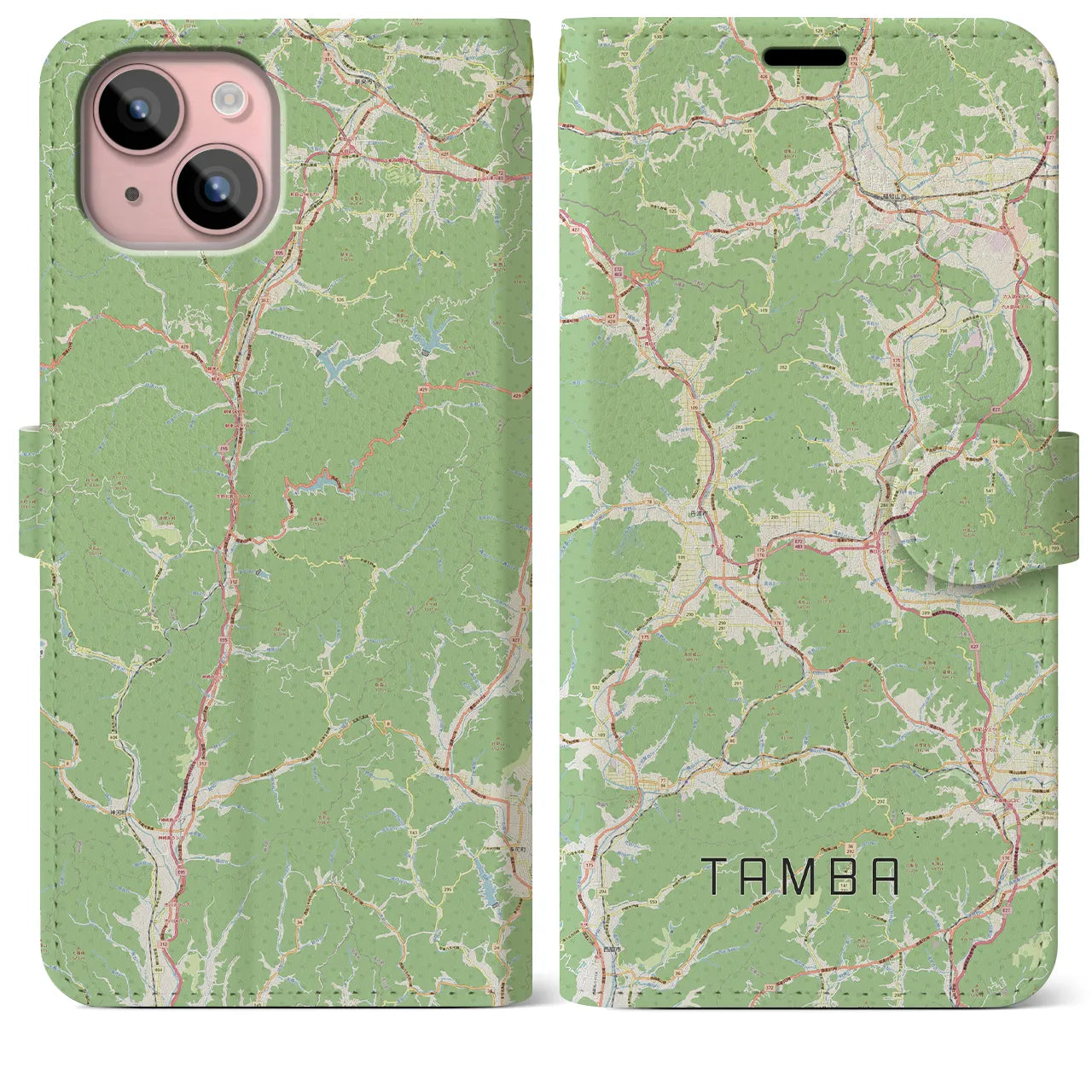 【丹波(兵庫県)】地図柄iPhoneケース(手帳タイプ)ナチュラル・iPhone 15 Plus 用