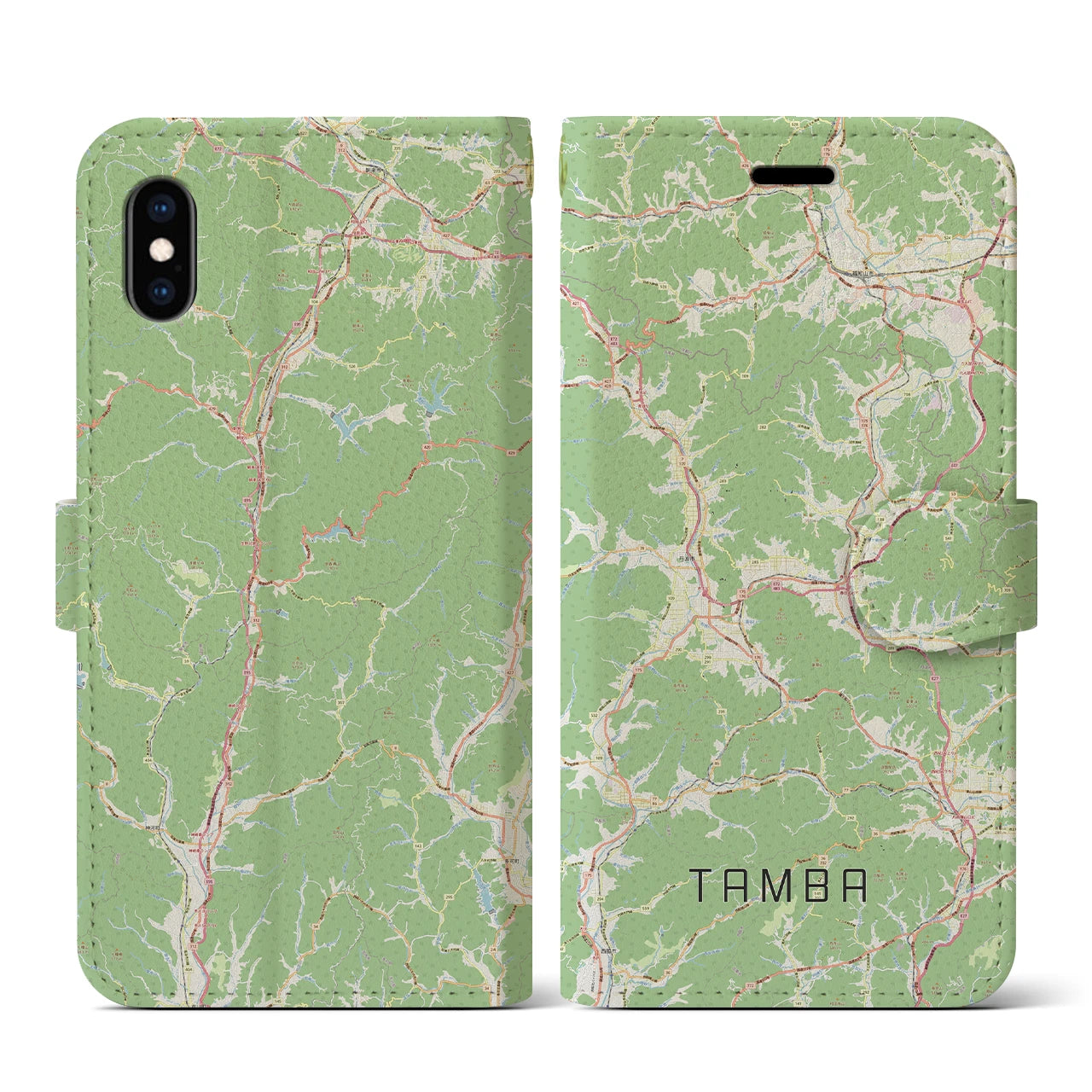 【丹波(兵庫県)】地図柄iPhoneケース(手帳タイプ)ナチュラル・iPhone XS / X 用