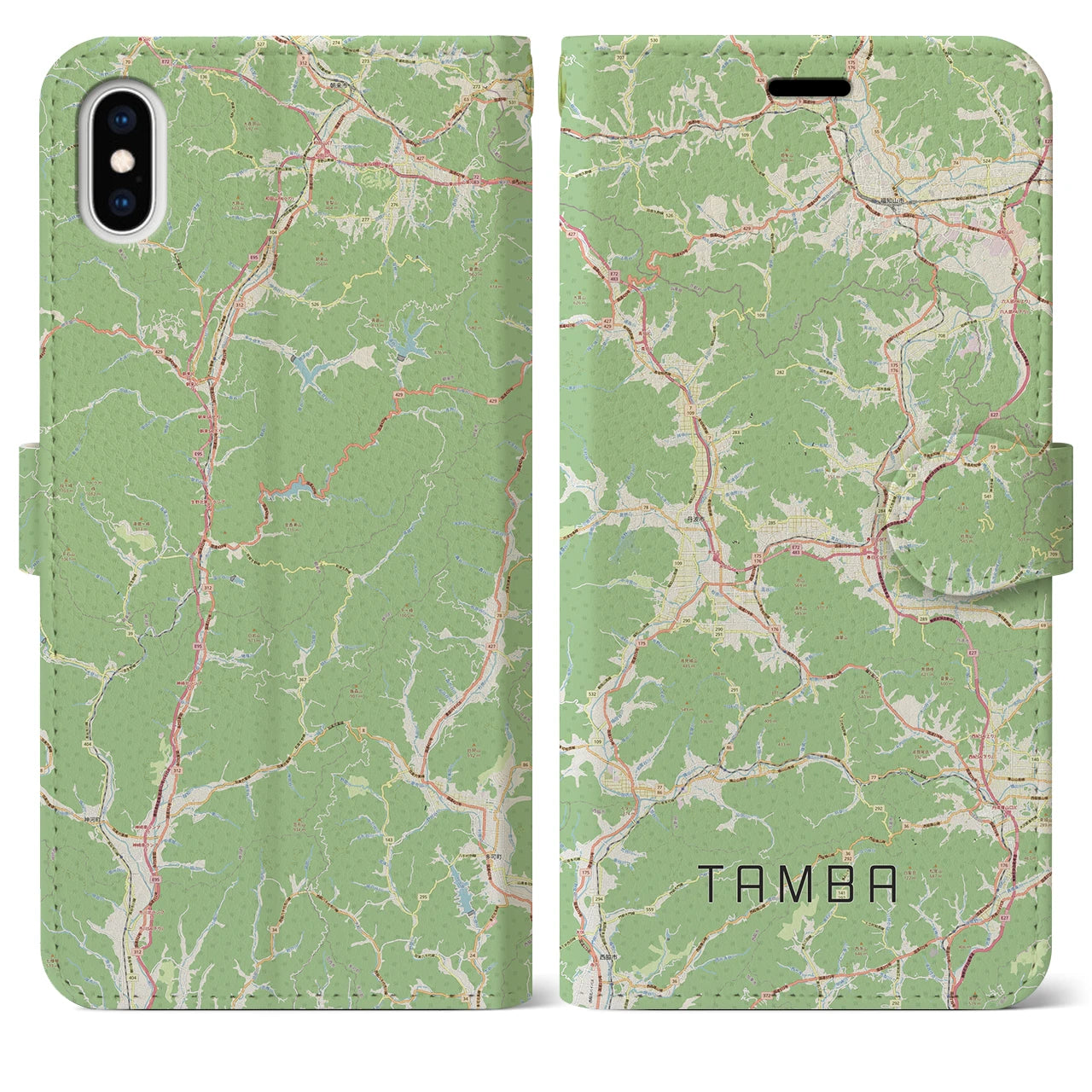 【丹波(兵庫県)】地図柄iPhoneケース(手帳タイプ)ナチュラル・iPhone XS Max 用