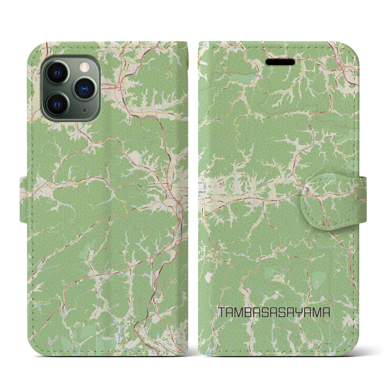 【丹波篠山(兵庫県)】地図柄iPhoneケース(手帳タイプ)ナチュラル・iPhone 11 Pro 用
