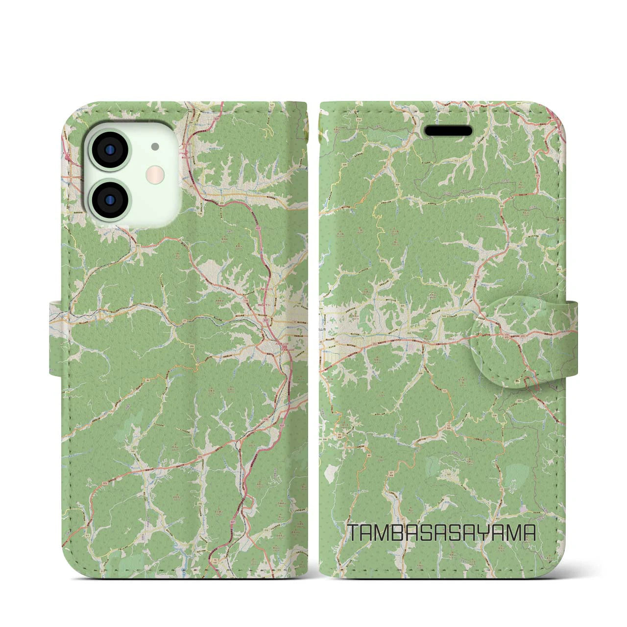 【丹波篠山(兵庫県)】地図柄iPhoneケース(手帳タイプ)ナチュラル・iPhone 12 mini 用
