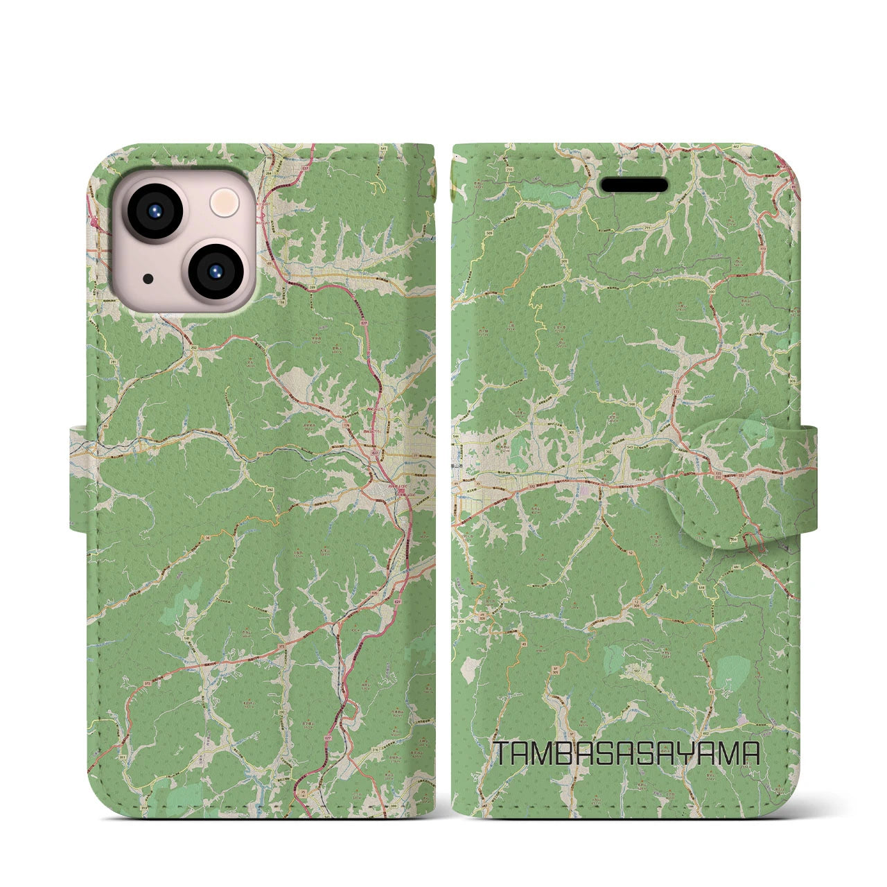 【丹波篠山(兵庫県)】地図柄iPhoneケース(手帳タイプ)ナチュラル・iPhone 13 mini 用