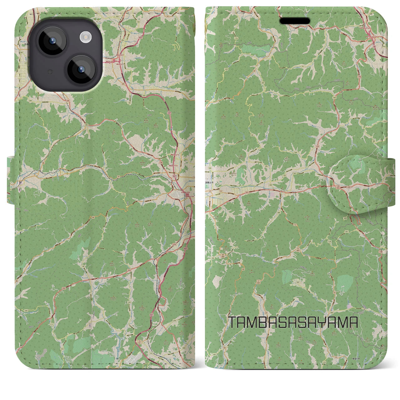 【丹波篠山(兵庫県)】地図柄iPhoneケース(手帳タイプ)ナチュラル・iPhone 14 Plus 用