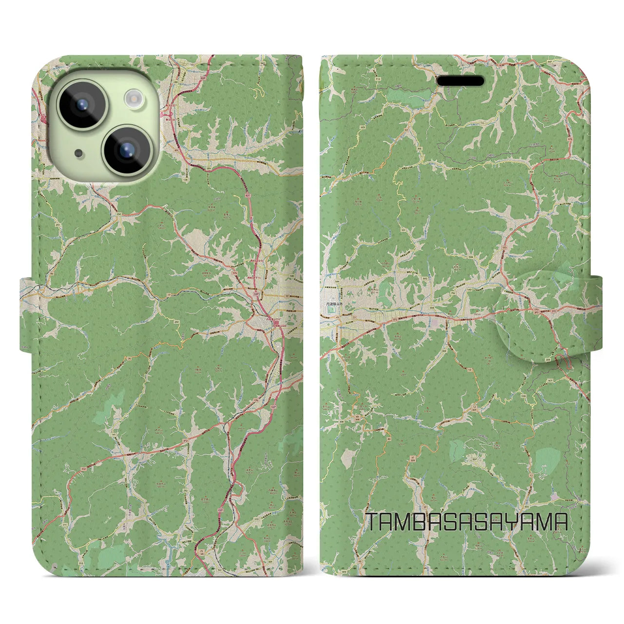 【丹波篠山(兵庫県)】地図柄iPhoneケース(手帳タイプ)ナチュラル・iPhone 15 用