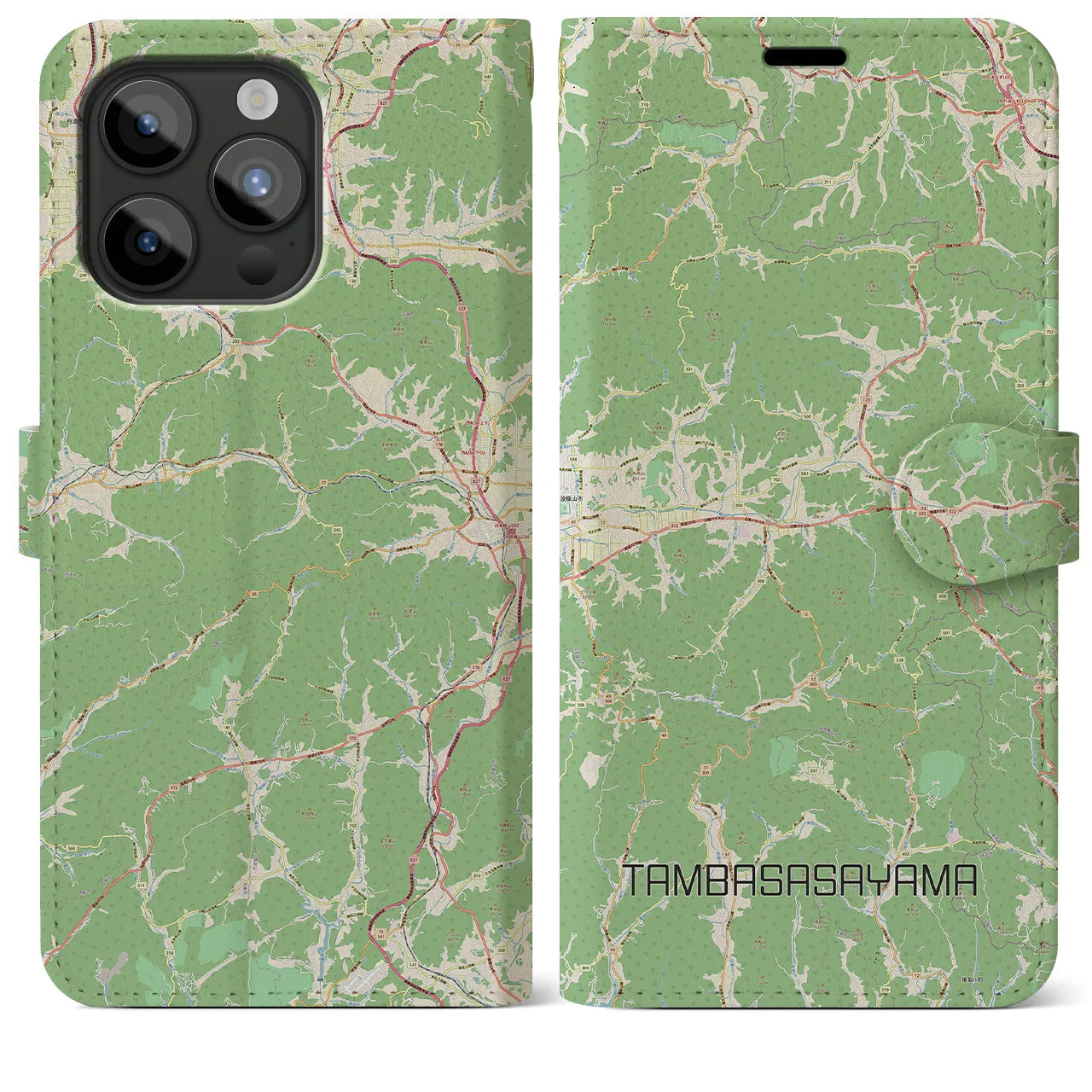 【丹波篠山(兵庫県)】地図柄iPhoneケース(手帳タイプ)ナチュラル・iPhone 15 Pro Max 用
