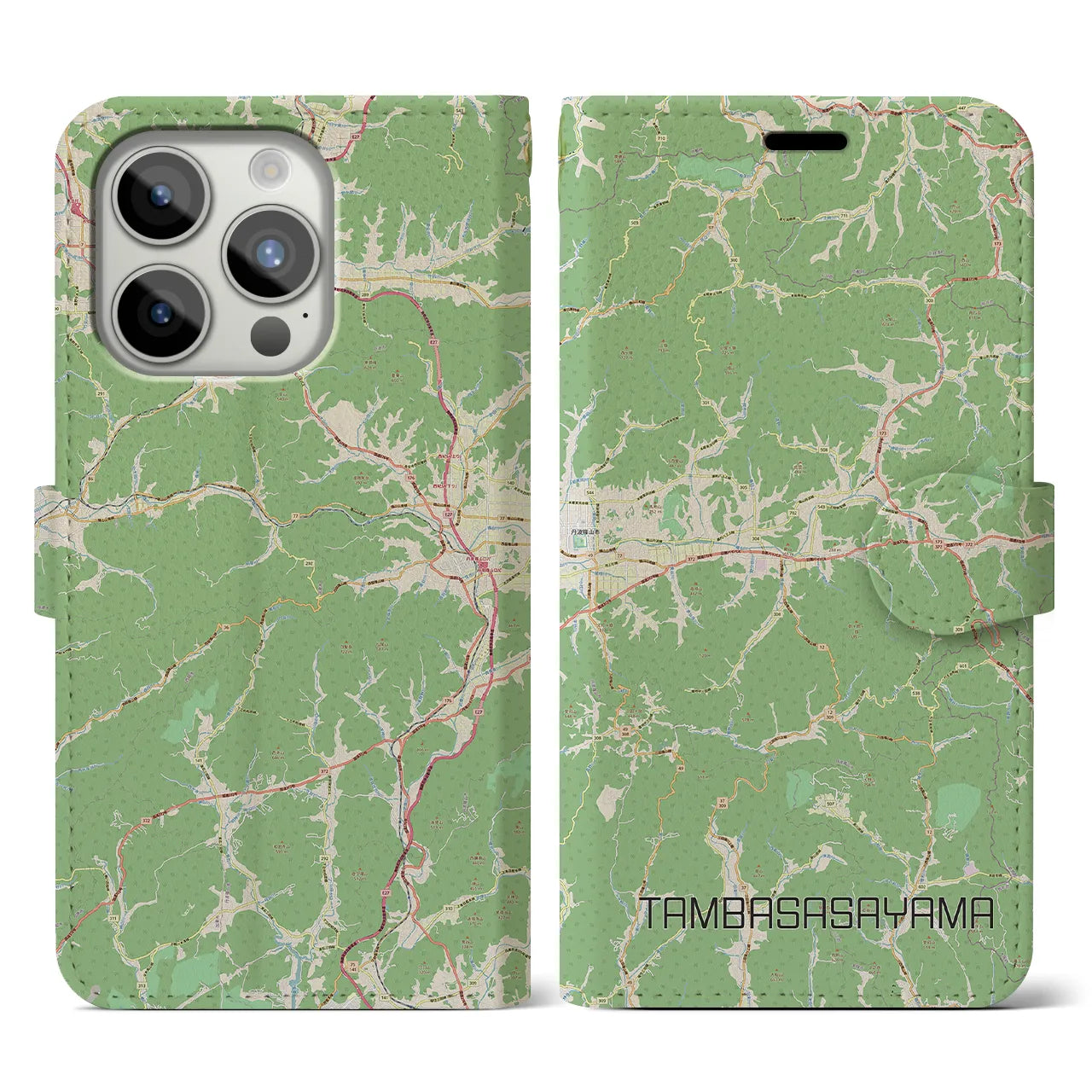 【丹波篠山(兵庫県)】地図柄iPhoneケース(手帳タイプ)ナチュラル・iPhone 15 Pro 用