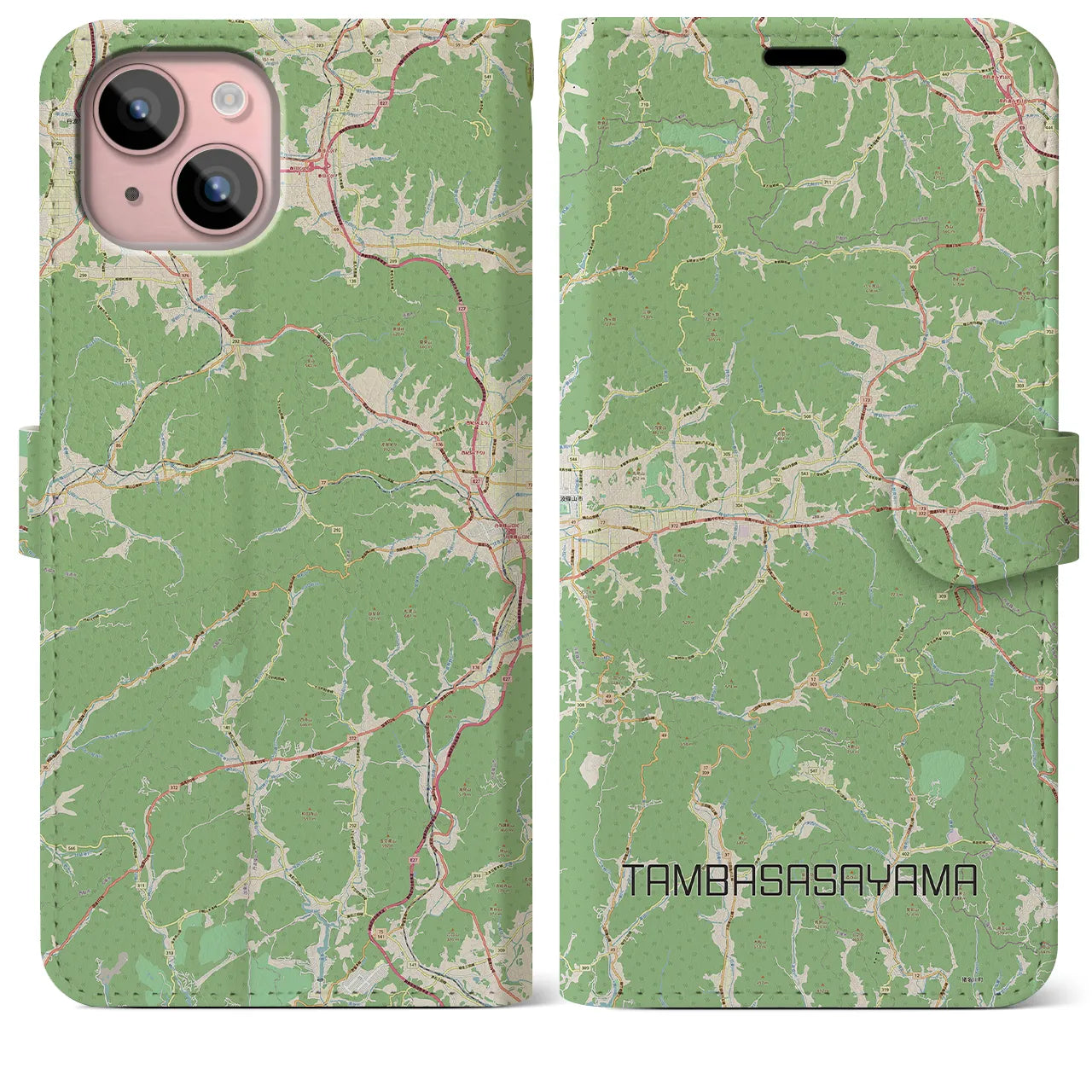 【丹波篠山(兵庫県)】地図柄iPhoneケース(手帳タイプ)ナチュラル・iPhone 15 Plus 用