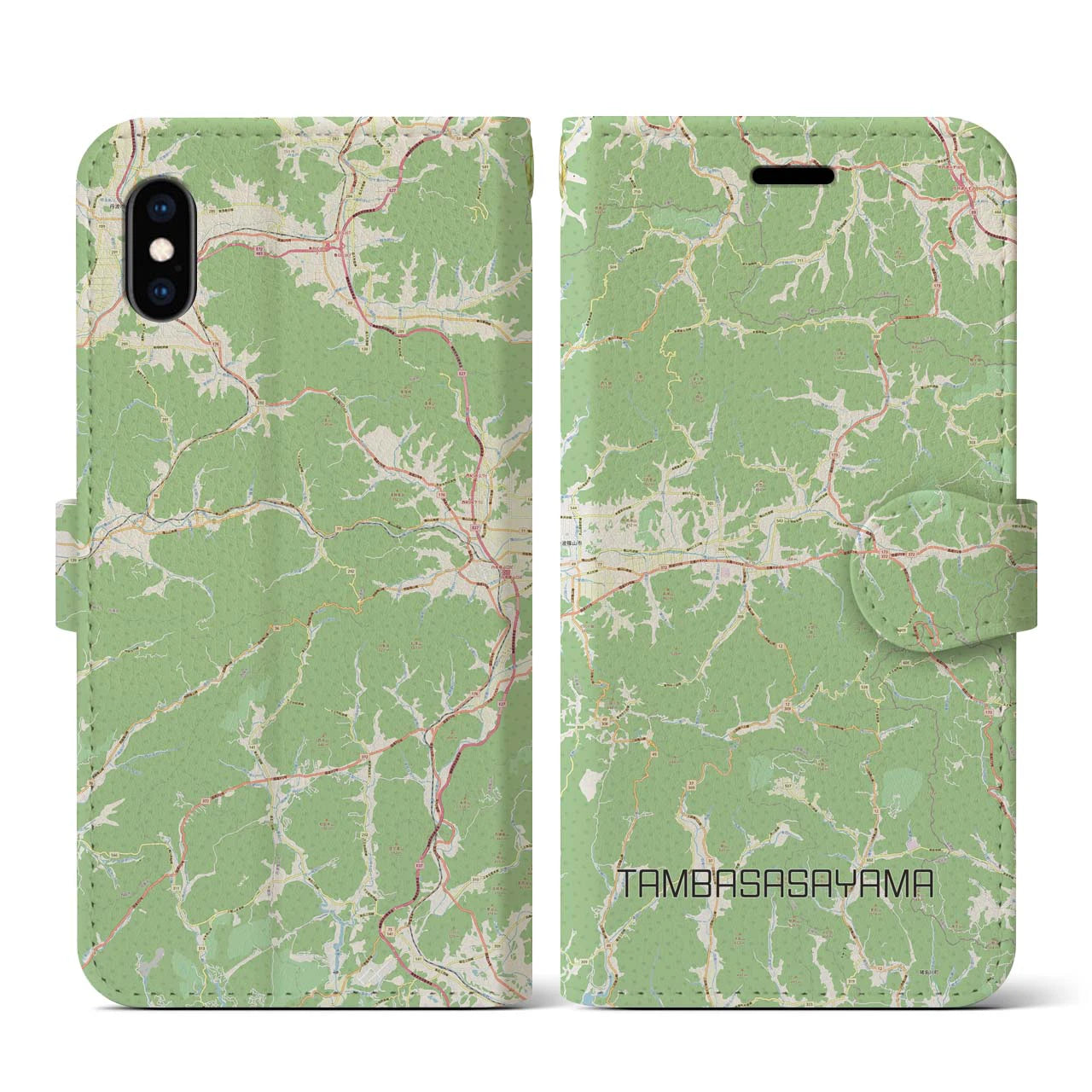 【丹波篠山(兵庫県)】地図柄iPhoneケース(手帳タイプ)ナチュラル・iPhone XS / X 用
