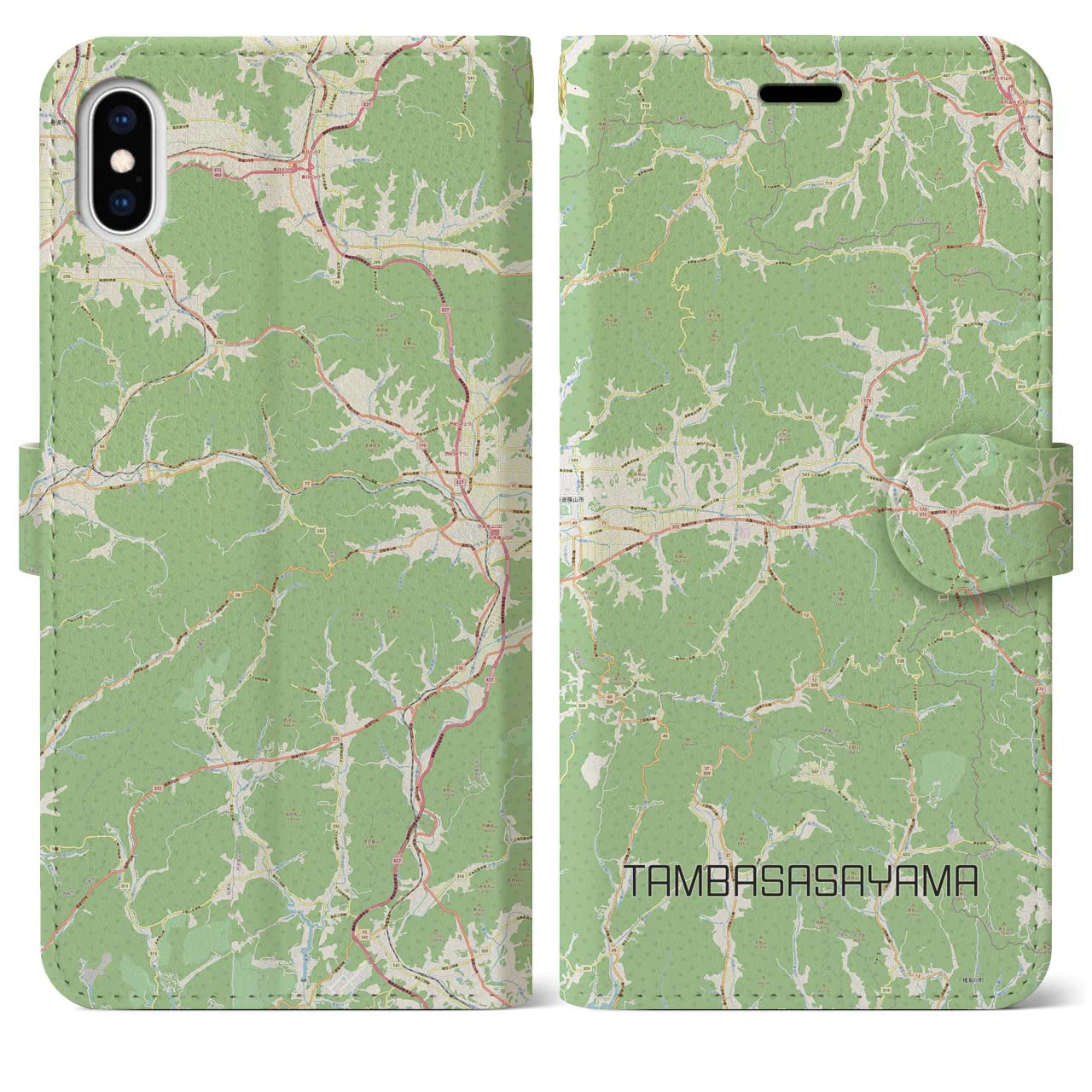 【丹波篠山(兵庫県)】地図柄iPhoneケース(手帳タイプ)ナチュラル・iPhone XS Max 用
