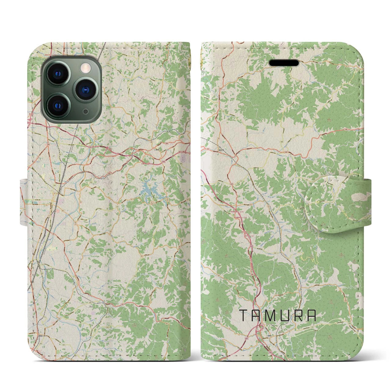 【田村(福島県)】地図柄iPhoneケース(手帳タイプ)ナチュラル・iPhone 11 Pro 用
