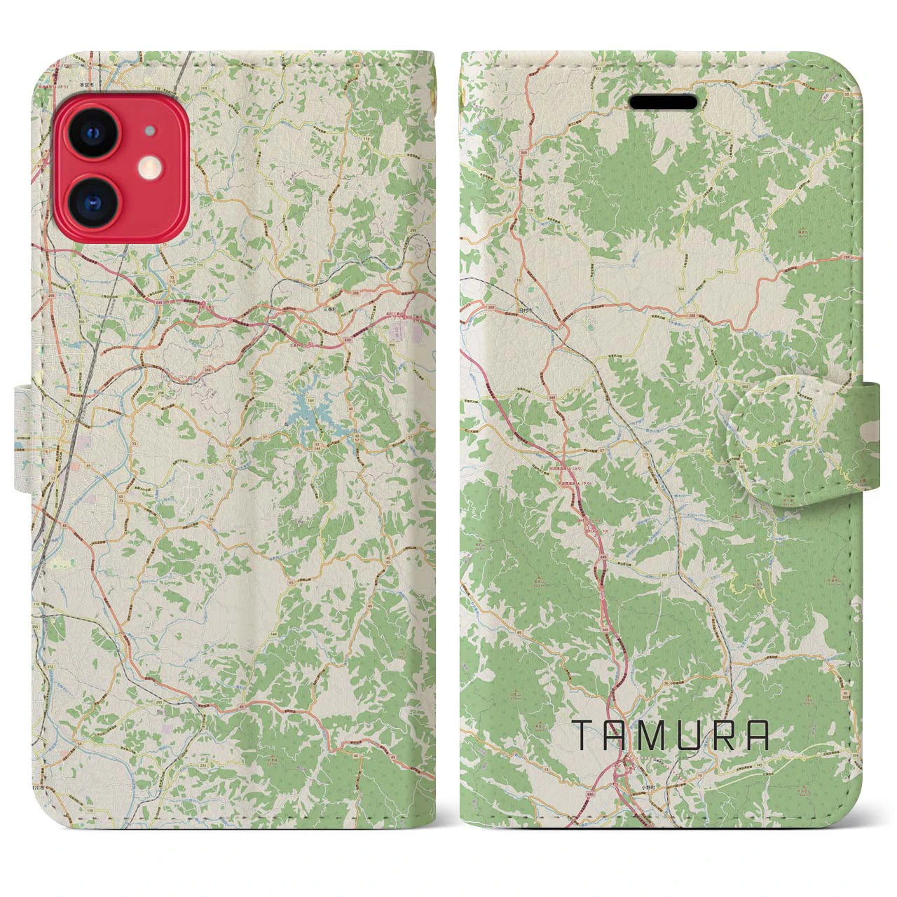 【田村(福島県)】地図柄iPhoneケース(手帳タイプ)ナチュラル・iPhone 11 用