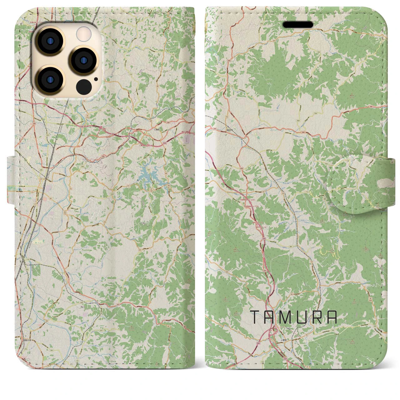 【田村(福島県)】地図柄iPhoneケース(手帳タイプ)ナチュラル・iPhone 12 Pro Max 用