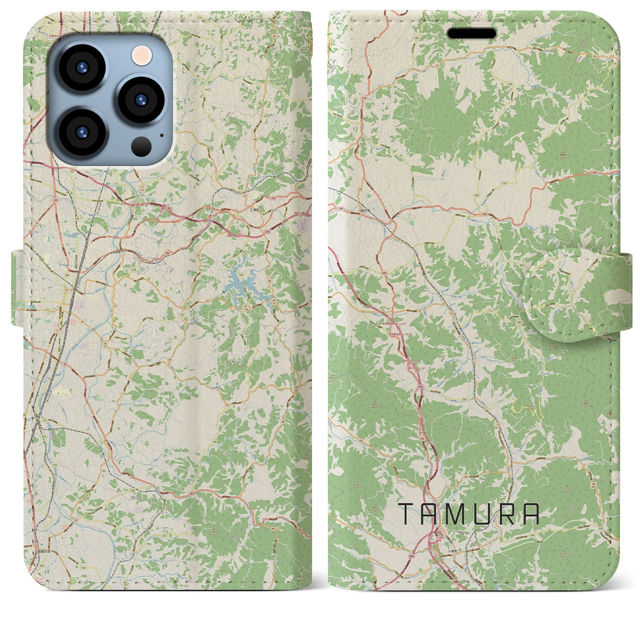 【田村(福島県)】地図柄iPhoneケース(手帳タイプ)ナチュラル・iPhone 13 Pro Max 用