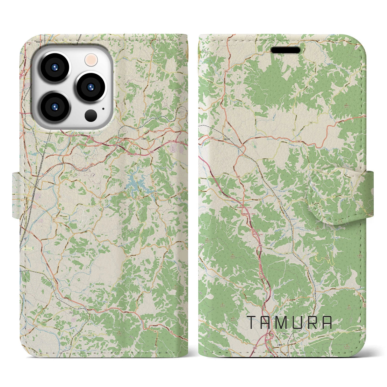 【田村(福島県)】地図柄iPhoneケース(手帳タイプ)ナチュラル・iPhone 13 Pro 用