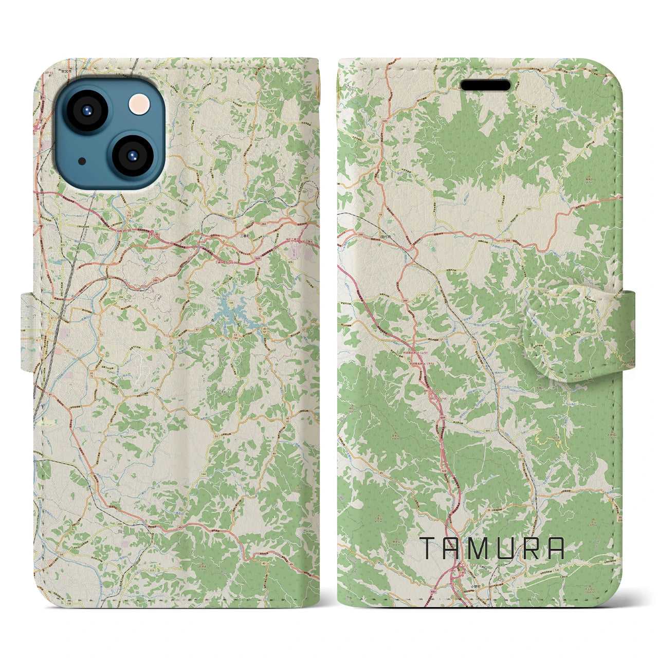 【田村(福島県)】地図柄iPhoneケース(手帳タイプ)ナチュラル・iPhone 13 用