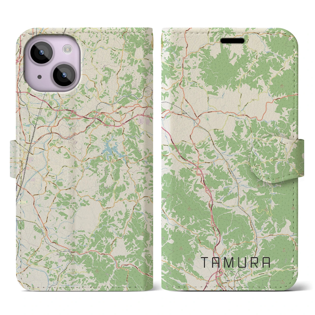 【田村(福島県)】地図柄iPhoneケース(手帳タイプ)ナチュラル・iPhone 14 用