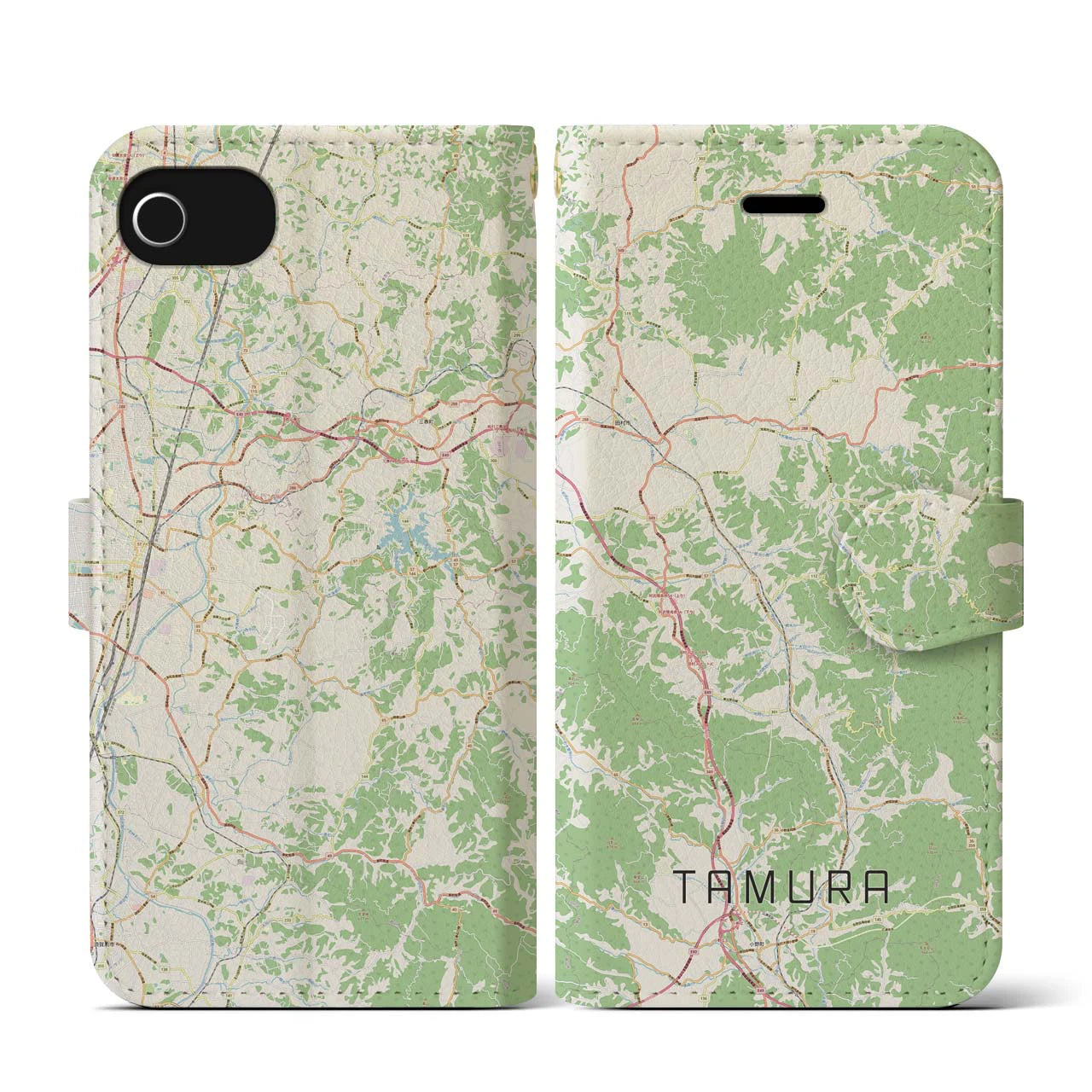 【田村(福島県)】地図柄iPhoneケース(手帳タイプ)ナチュラル・iPhone SE(第3 / 第2世代) / 8 / 7 / 6s / 6 用