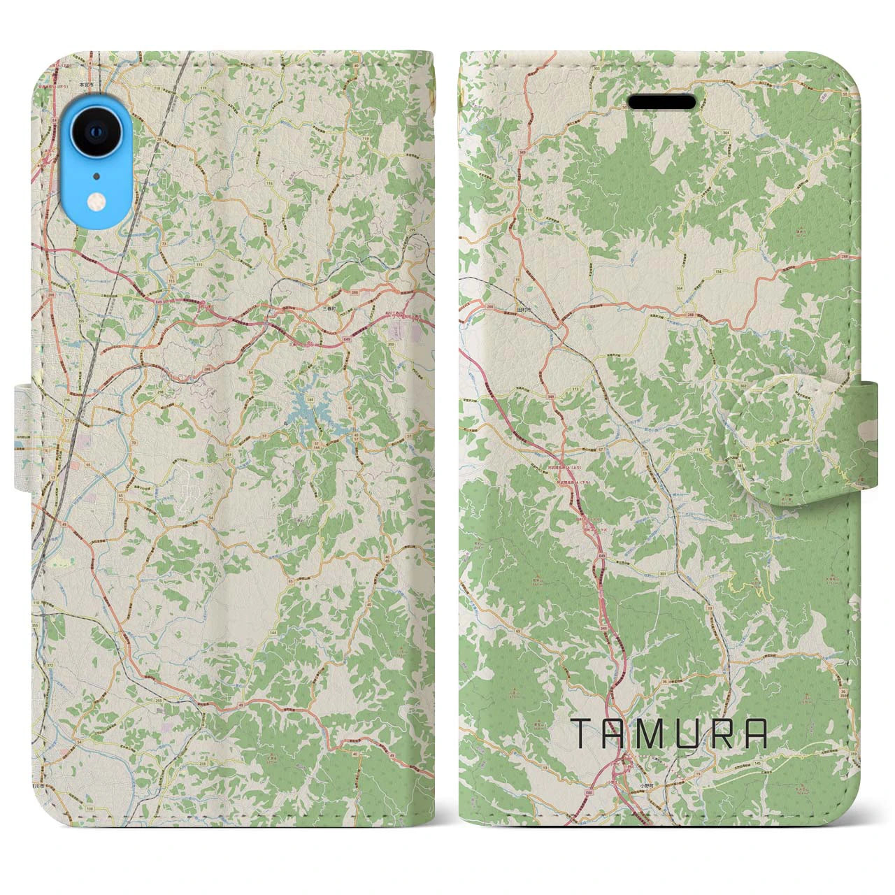 【田村(福島県)】地図柄iPhoneケース(手帳タイプ)ナチュラル・iPhone XR 用