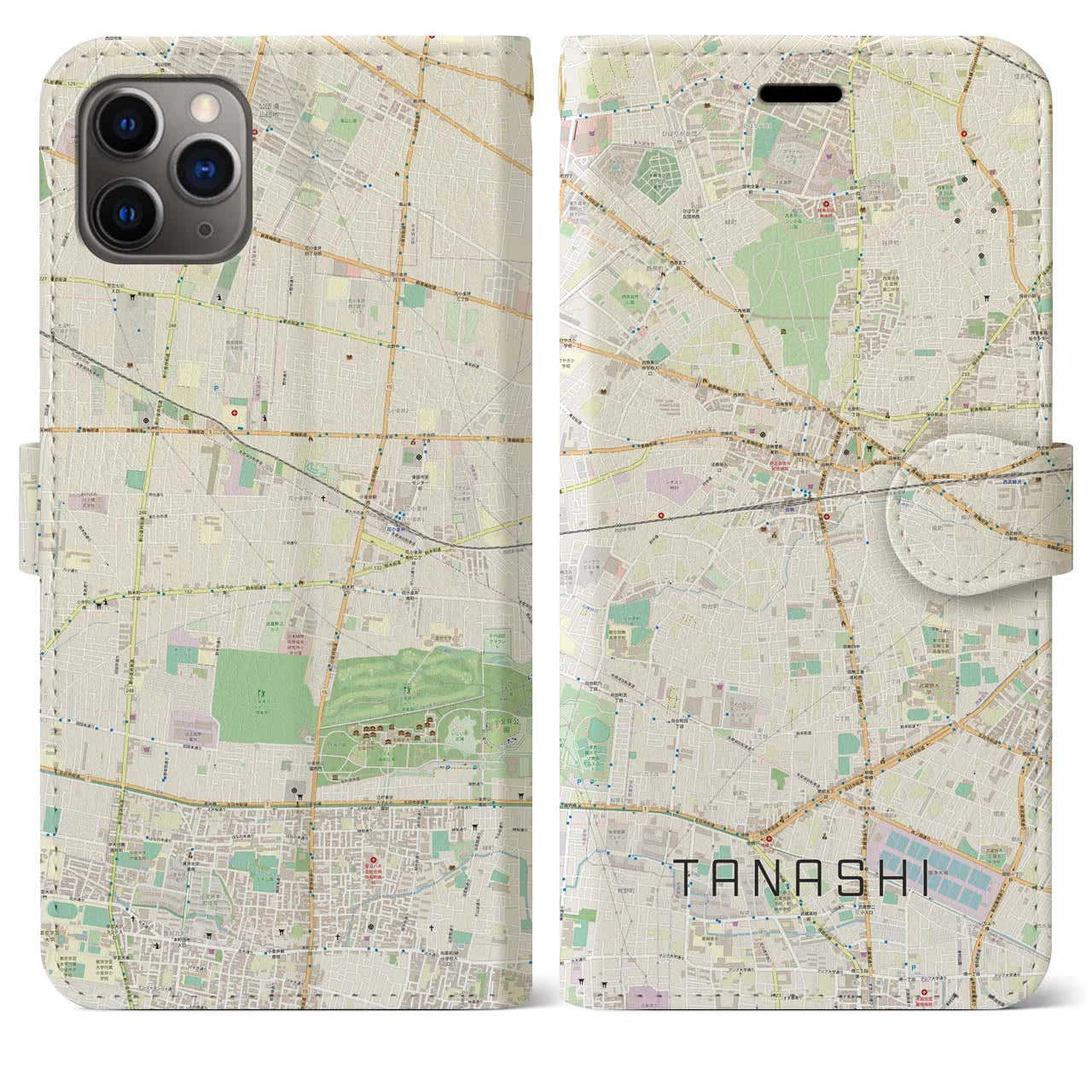 【田無(東京都)】地図柄iPhoneケース(手帳タイプ)ナチュラル・iPhone 11 Pro Max 用