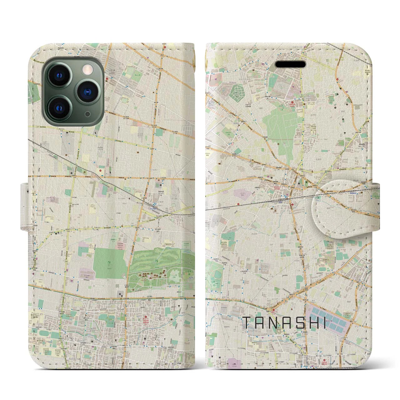 【田無(東京都)】地図柄iPhoneケース(手帳タイプ)ナチュラル・iPhone 11 Pro 用