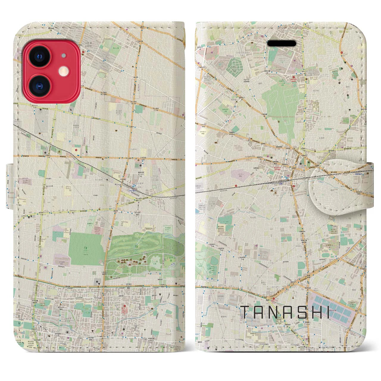 【田無(東京都)】地図柄iPhoneケース(手帳タイプ)ナチュラル・iPhone 11 用