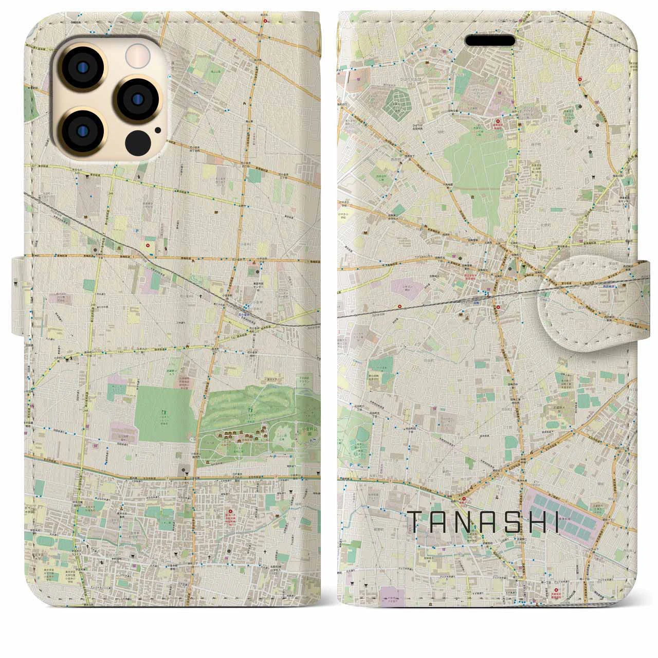 【田無(東京都)】地図柄iPhoneケース(手帳タイプ)ナチュラル・iPhone 12 Pro Max 用