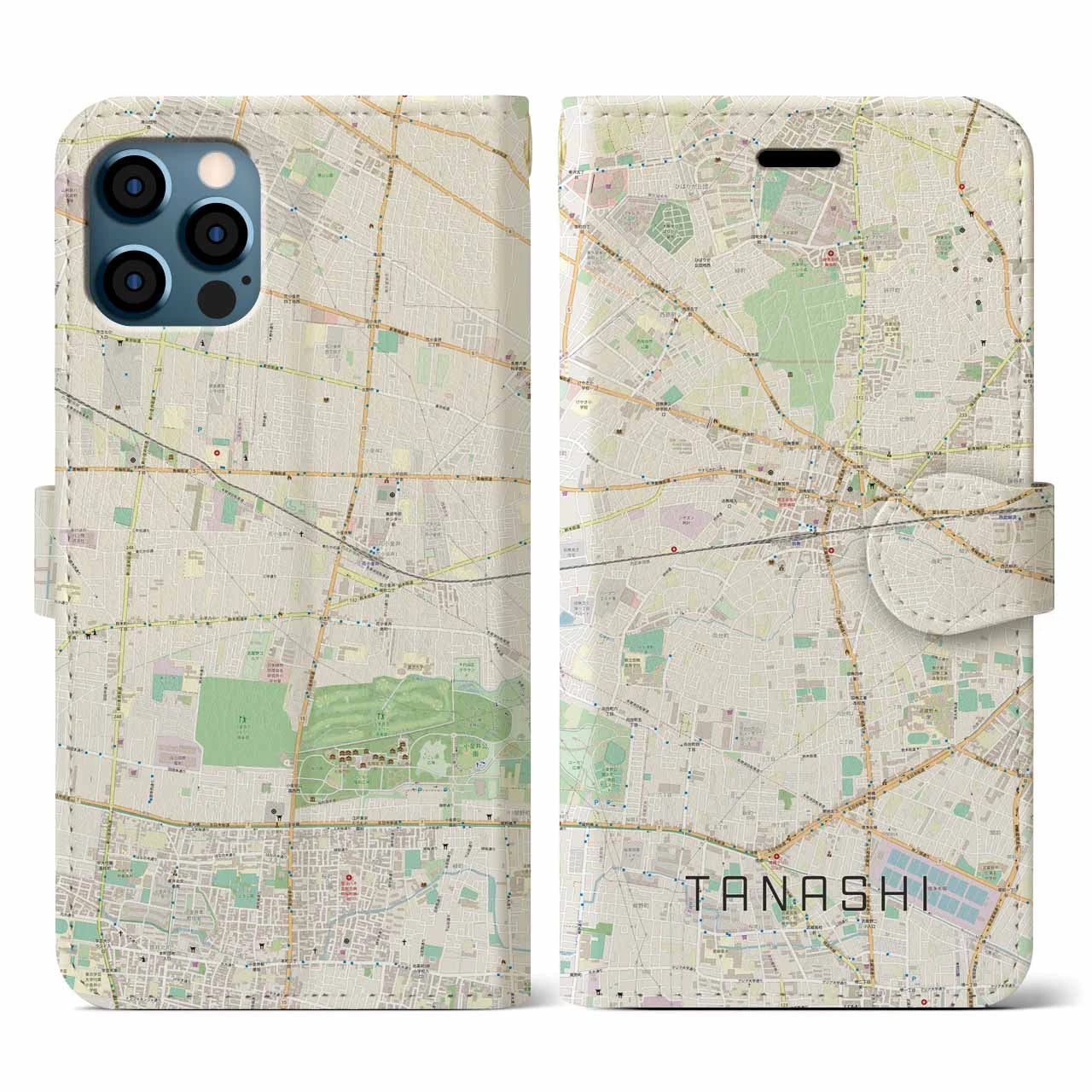 【田無(東京都)】地図柄iPhoneケース(手帳タイプ)ナチュラル・iPhone 12 / 12 Pro 用
